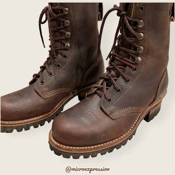 Frye Logger 8G Brown Leather Distressed Lace Up Lug Sole Work/Hiking Moto Boot - Picture 12 of 16